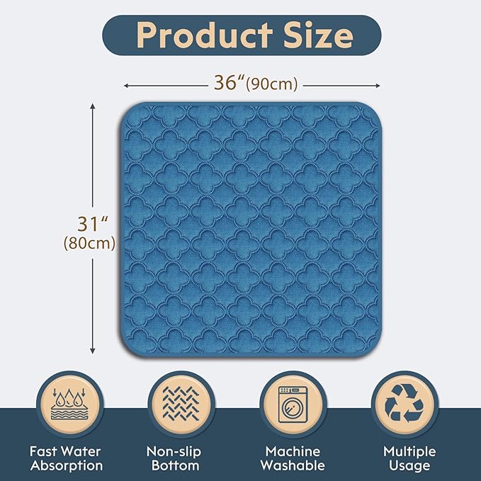 FunFurry Washable Pee Pads for Dogs - 2 Pack Reusable Pee Pads，Waterproof Puppy Pads，Pet Training Pads，Super Absorbent with Dog Paw Shape Non-Slip Backing (Blue, 31" X 36" - 2 Pack)