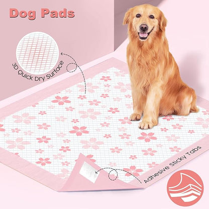 MIZOK 36x36in Puppy Pads Pink, Dog Pee Pads Leak-Proof with Quick-Dry Surface, Dog Pads Extra Large with Cherry Blossom Prints, Pee Pads for Dogs Super Absorbent (100 Count)