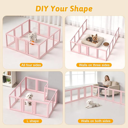 DIY Clear Acrylic Dog Playpen House,Quick Easy Assembly and Disassembly,Strong Floor Suction,Indoor and Outdoor Use,Easy Cleansing Puppy Fence (Skin Pink, 23.6" H, 12PCS)