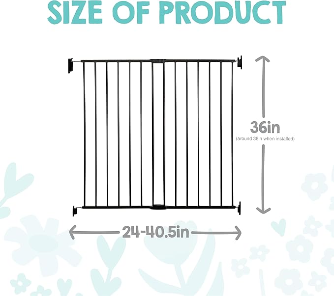 Regalo Safety 36" Extra Tall Baby Gate for Stairs & Doorways, Walk-Through Stair Gate with Door, Hardware Mounted Gate for Babies, Toddlers & Pets, Fits 24"–40.5" Openings, Black