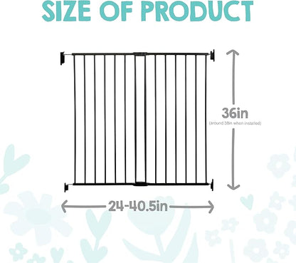 Regalo Safety 36" Extra Tall Baby Gate for Stairs & Doorways, Walk-Through Stair Gate with Door, Hardware Mounted Gate for Babies, Toddlers & Pets, Fits 24"–40.5" Openings, Black
