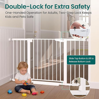 Cumbor 2-Pack Baby & Dog Gates Bundle, 29.7-48" & 30-54" Extra Wide Safety Gates for Stairs Doorways Hallways, Dual Lock Auto Close Easy Install Pet Gate, White