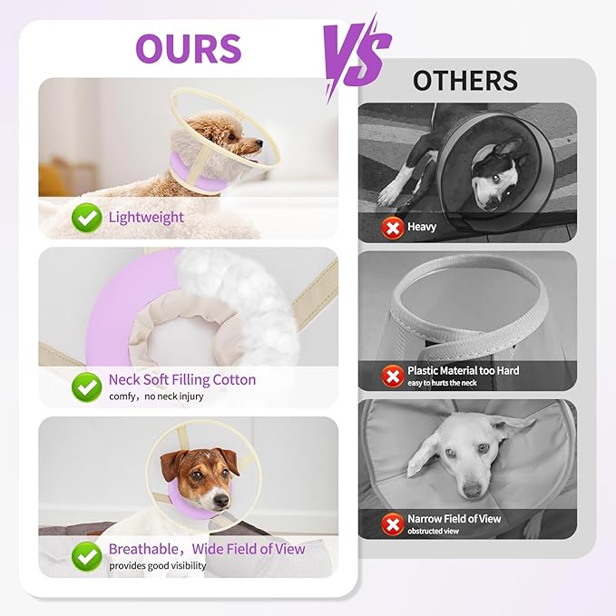 Soft Dog Cone Collar to Stop Licking-Adjustable Comfortable Mesh Recovery Collars After Surgery for Small Miniature Dogs, Alternative to Plastic Elizabethan Collar for Neuter Incision Care (Purple,L)