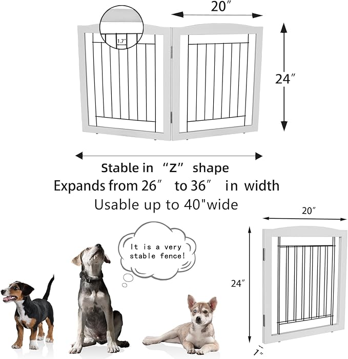 ZJSF Freestanding Foldable Dog Gate for House Extra Wide Wooden White Indoor Puppy Gate Stairs Pet Gates Doorways Pet Gate Tall Dog Fence 2 Panels