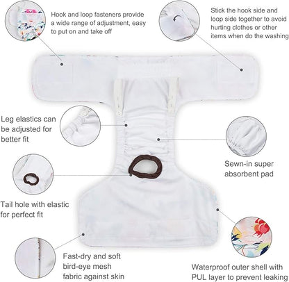 CuteBone Dog Diapers Female Washable Small Medium Large 3 Pack Reusable Doggie Diapers Puppy Period Pants for Doggy Heat Cycle Peeing