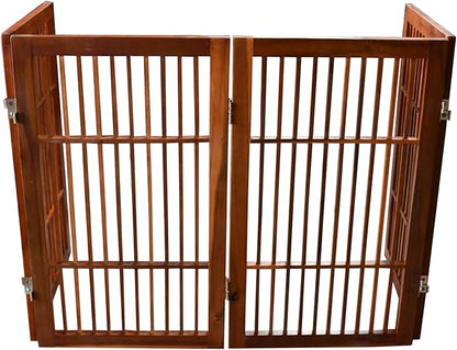 Urnporium Pet Dog Gate Freestanding, Strong Durable Folding Wooden Fence, Portable Acacia Hardwood Safety Barrier for Indoor & Outdoor Use (Brown Pet Gate, 4 Panel 30" Tall)