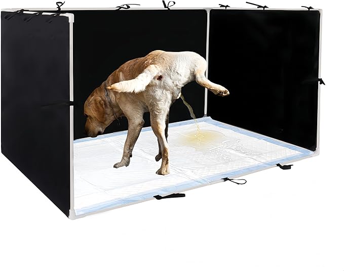 Dog Pee Pad Holder with High Walls - 35"x29"x17.3" No-Splash Indoor Potty Tray, Foldable Dog Litter Box for Small/Medium Dogs Puppy Potty Training (Black)