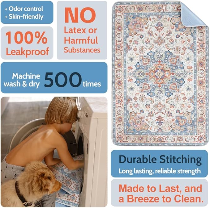 Washable Pee Pads for Dogs 2 Pack Reusable Puppy Training Pads 48"x48" Super Absorbent Waterproof Dog Training Pads, Non-Slip Potty Pads Whelping Pads Litter Mat Pet Supplies - Orange/Mix