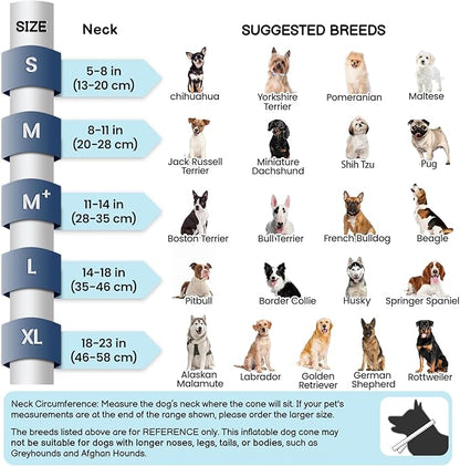 BARKLESS Inflatable Dog Cone, Protective Dog Surgery Collar to Stop Licking Biting Wounds, Patented Soft Donut Cone with Clear Shield, Adjustable Blow-up Collar for Surgery (Grey, M (Neck: 8"-11"))