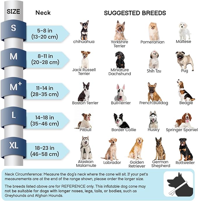 BARKLESS Inflatable Dog Cone, Protective Dog Surgery Collar to Stop Licking Biting Wounds, Patented Soft Donut Cone with Clear Shield, Adjustable Blow-up Collar for Surgery Recovery (Grey, M+)