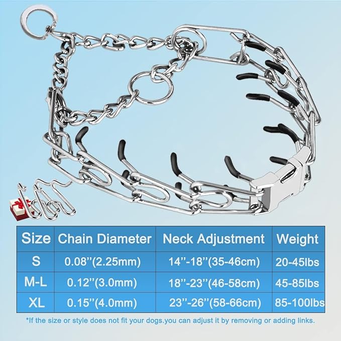 Prong Collar for Dogs, Adjustable Size Dog Training Collar Dog Pinch Collar with Quick Release Buckle for Small Medium Large Dogs(Packed with Two Extra Links)