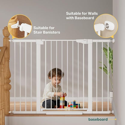 Cumbor 36" Extra Tall 29.7-51.5" Baby Gate for Stairs, Easy Walk Through Dog Gates for Doorways Extra Wide, Pressure Mounted Tall Pet Gate Indoor, Safety Auto-Close Child Gate for Kids, White