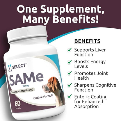 K9 Select SAM-E for Dogs – Dog Liver Supplement for Small and Medium Adult Dogs – Canine Liver Health & Detox – Hepato Support, Multivitamin for Cell-Growth, 60 Tablets