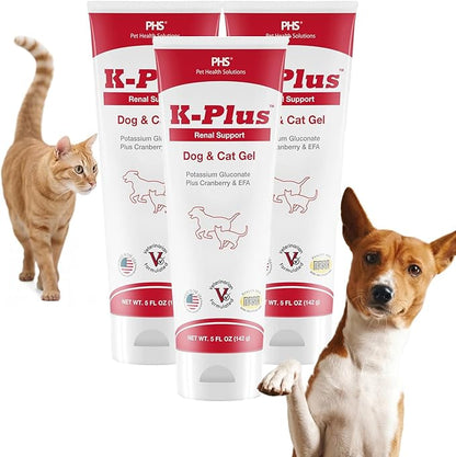 K-Plus Potassium Gluconate Renal Gel Plus Cranberry and EPA for Dogs and Cats - Veterinarian Approved Renal Supplement - Supports Potassium Balance -(3 Pack)