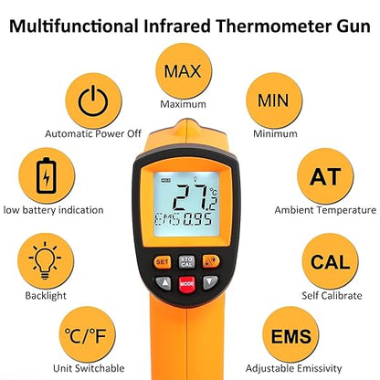 Laser Infrared Thermometer Gun - High Heat, Settable Temp Alarm, IR Temperature Reader -58F to 1742F, Industrial Surface Use