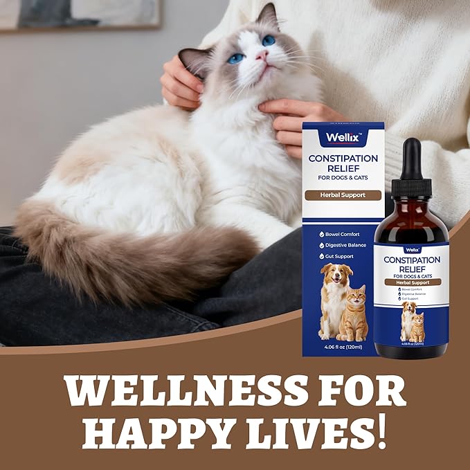 Wellix 4oz Cat & Dog Constipation Relief - Liquid Stool Softener with Dandelion Root, Prebiotics and Probiotics for Cats & Dogs - Natural Laxative for Gas and Tummy Relief - Chicken Flavor