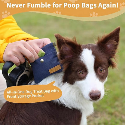 Dog Treat Pouch, Hand Free Dog Training Treat Bag with Carabiner & Magnetic Buckle, Auto Closing Pet Walking Bag for Puppy Travel or Outdoor Use, Pet Feed Snack Reward Pocket, Navy