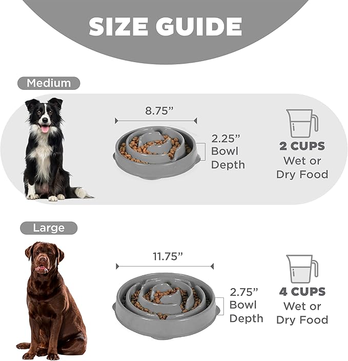 Outward Hound Fun Feeder Slo Bowl – Medium 2‑Cup Capacity, Slow Feeding, Small to Medium Dogs & Cats, Non-Slip, Gray, Drop Pattern