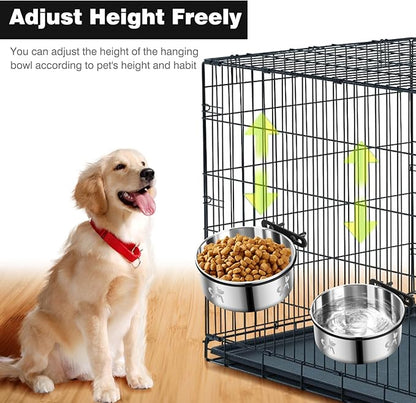 Dog Crate Water Bowl No Spill, Dog Crate Bowls Hanging 2 Pack, Kennel Water Bowl Mountable, Stainless Steel Coop Cup, Pet Cage Accessories, Food Dish Feeder for Cat Puppy Rabbit Bunny Bird Ferret
