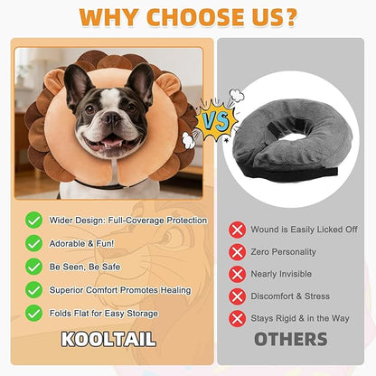 KOOLTAIL Inflatable Dog Cone Collar, Soft Donut E Collar for Dogs After Surgery to Stop Licking Enhanced Alternative, Blow Up Pet Neck Pillow Recovery Adjustable Cone for Dog Cat, Upgrade Size, Lion M