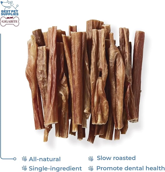 GigaBite Beef Esophagus Dog Treats - Natural Gullet Sticks for Dogs, High Protein Single Ingredient Dog Chews, Rawhide Free Dental Dog Treats for All Dog Breeds - Sticks (6 Inch), Pack of 25