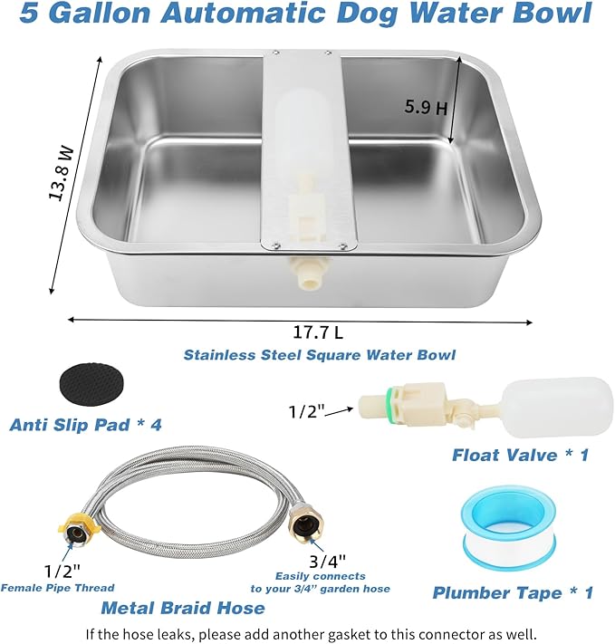 YUEPET 5 Gallon Auto Dog Water Bowl Dispenser Outside Automatic Water Dispenser for Large Dogs Stainless Steel Auto-Fill Dog Waterer Feeder with Float Valve for Pets Indoor Outdoor Use