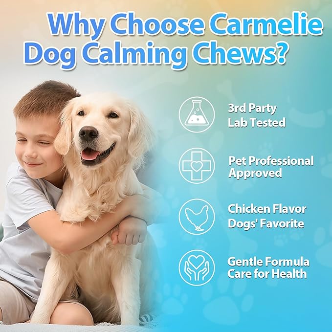 Carmelie Hemp Calming Chew for Dog - 200 Chews Dog Calming Treats -Dogs Anxiety & Stress Relief Valerian Root Chamomile Melatonin for Separation, Barking, Stress & Slee- Chicken Flavor