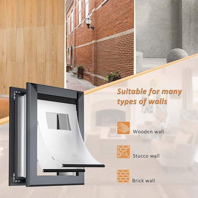 FreeStanding Doggie Door for Wall, Heavy Duty Aluminum Frame and Telescoping Tunnels Dog Door, Doggy Door with Double Magnetic Flaps and Two Sliding Lock Panels, Up to 40LBS, Smoky Gray