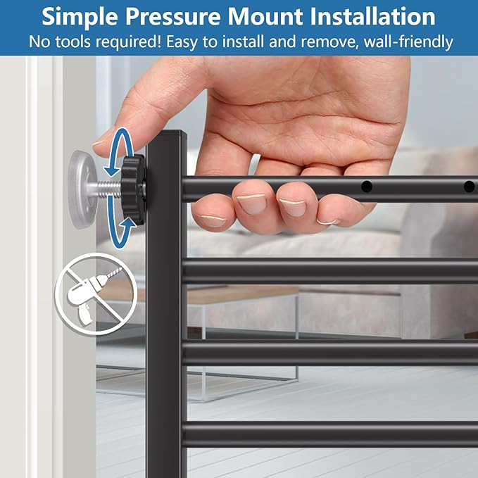 Malier Dog Gate with Door, 34-55" Extra Wide Full Metal Pet Gate Short Dog Gate for Stairs, Pressure Mount 20'' Tall Small Puppy Gate, Easy Step Over Low Gate for Doorways