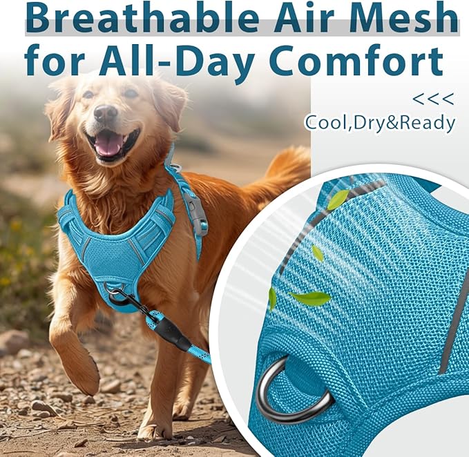 BARKBAY Dog Harness No Pull with ID Tag Pocket - Heavy Duty, Reflective, Easy Control for Large Dogs(Ocean Blue,M)