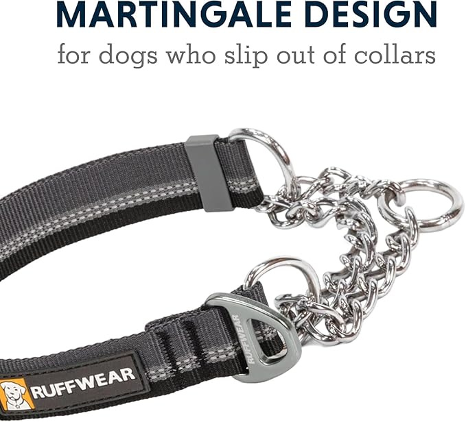 Ruffwear, Chain Reaction Dog Collar, Adjustable Reflective Martingale Escape-Proof Collar with Stainless Steel Chain, Professional Training Control, Basalt Gray, 14"-20"