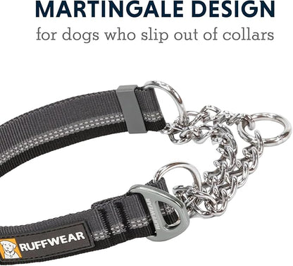 Ruffwear, Chain Reaction Dog Collar, Adjustable Reflective Martingale Escape-Proof Collar with Stainless Steel Chain, Professional Training Control, Basalt Gray, 20"-26"