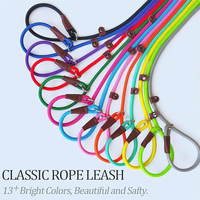 MayPaw Slip Lead Control Leash for Dogs No Pull, 13+ Colors Classic Dog Lead 7 FT Pet Slip Leash, 1/4” Rope Leashes for Small Medium Animals (7ft*1/4", Green)