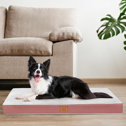 Sunheir Orthopedic Dog Bed for Large Dogs, Waterproof Deluxe Plush Dog Crate Bed with Removable Washable Cover & Anti-Slip Bottom, Egg Crate Foam Pet Bed Mat, 36 x 27 Inches, Pink