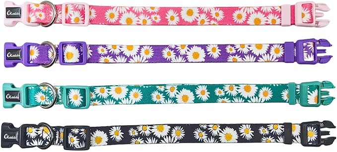 Dog Collar and Leash Set, Cute Daisy Pattern, Polyester Material, 5ft Leash, for Large Dogs.(Large,Green Daisy)