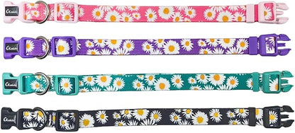 Dog Collar and Leash Set, Cute Daisy Pattern, Polyester Material, 5ft Leash, for Large Dogs.(Large,Green Daisy)