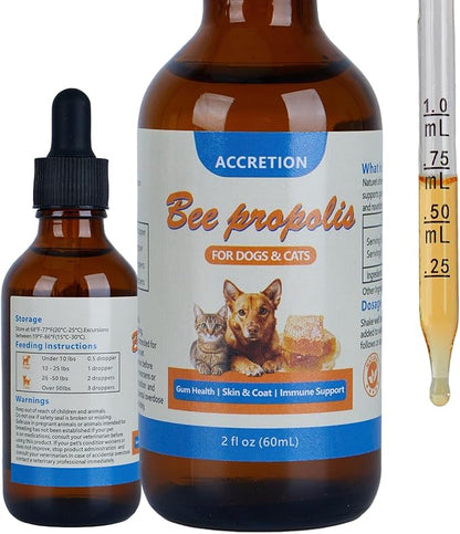 Accretion Bee Propolis for Dogs & Cats, 2 fl oz, Dental Defense & Respiratory Health, Supports Seasonal Immunity & Immune System, Natural Oral Care Supplement