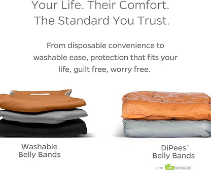 Pet Parents® DiPees® Disposable Belly Bands for Male Dogs + Extendrs®, Male Dog Wraps, Leak Proof, Up to 83% Plant Based, Premium Disposable Dog Diapers Male (Grey, Large (20-27"), 10ct)