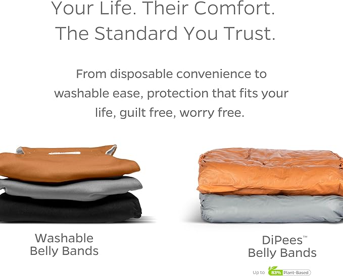 Pet Parents® DiPees® Disposable Belly Bands for Male Dogs + Extendrs®, Male Dog Wraps, Leak Proof, Up to 83% Plant Based, Premium Disposable Dog Diapers Male (Natural, Medium (16-24"), 30ct)