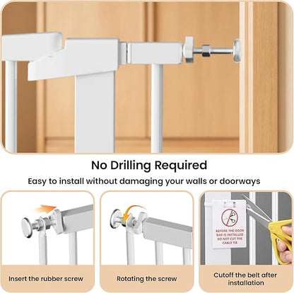 Dog Gate for Stair, 30" Tall Safety Gate Adjustable 29"-40.5" Extra-Wide Metal Pet Gate, Pressure Mounted Drill-Free No Tools Needed Dog Gate for Stairs,Doorways,House