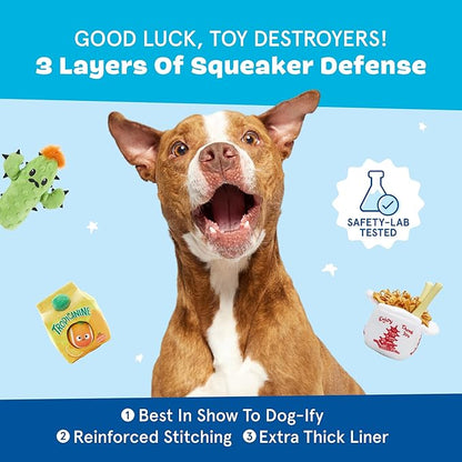 Barkbox Dog Toy 2 in 1 Interactive, Plush Exterior with Squeaker & Crinkle Material, Tearable Dog Toy with Squeaky Spikey Ball Inside, Ideal for Toy Destroyers - Woofles Chips, Small