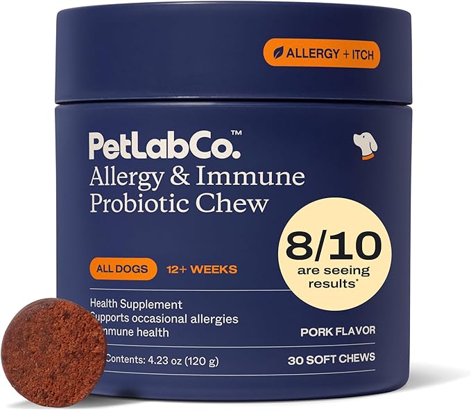 PetLab Co. Allergy & Immune Probiotics for Dogs, Support Seasonal Allergies, Gut & Digestive Health - Pork Flavor - 30 Soft Chews - Packaging May Vary