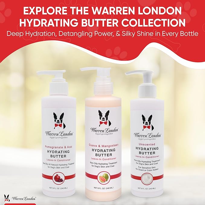 Warren London Hydrating Butter Leave in Pet Conditioner for Dogs | Lotion for Skin and Coat | Aloe Puppy & Dog Conditioner for Hair Detangler, Dry Skin, & Dandruff | Unscented 8oz