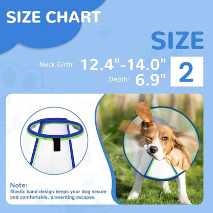 Soft Dog Cone Collar for Dogs After Surgery, Transparent Cone for Dogs to Stop Licking, Breathable Dog Neck Cone for Small Medium Large Dog, Adjustable Elizabethan Pet Recovery Collar (Blue, Size 2)