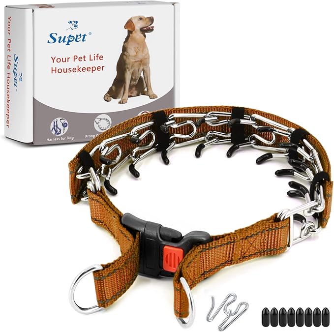 Supet Dog Prong Collar, Dog Choke Collar Adjustable Dog Pinch Collar with Quick Release Buckle/Nylon Cover for Small Medium Large Dogs