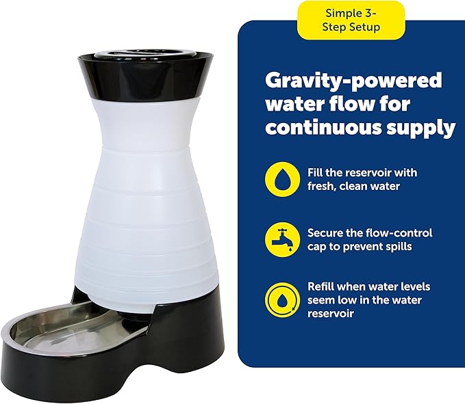 PetSafe Healthy Pet Water Station - Small, 64 oz Capacity - Gravity Pet Water Fountain, Automatic Cat Water Fountain, Dog Water Fountain, Water Dispenser - Removable Stainless Steel Bowl Included
