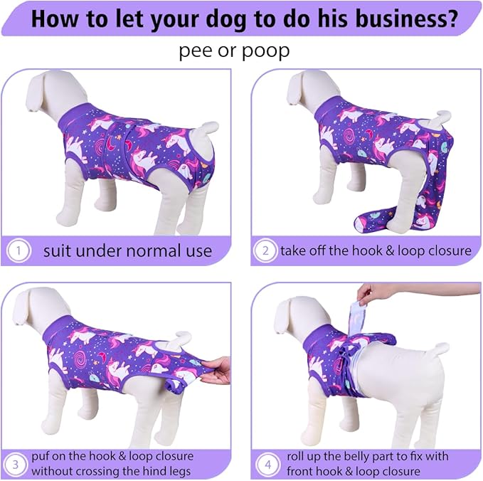 PetWarm Dog Surgical Suit, Dog Surgical Recovery Suit, Spay and Neuter, Prevents Licking After Surgery Onesie, Pet Recovery Suit for Dogs, Pet Recovery Shirt, Unicorn Pattern, Purple, 2XL