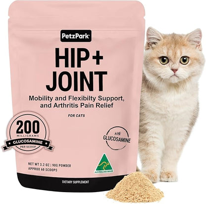 Petz Park Hip + Joint Cat Supplement 60 Scoops, Cat Joint Supplement with Glucosamine, Chondroitin and MSM, Cat Food Topper for Wet and Dry Food, Mobility and Joint Support, Made in Australia
