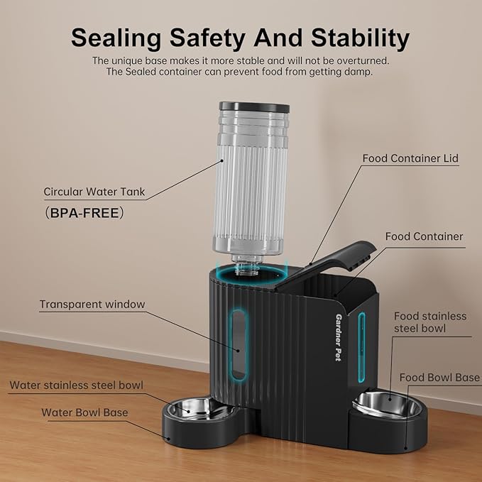 Gardner Pet Automatic Gravity Cat Food Feeder and Water Dispenser Stainless Steel Two-in-One Set Large Capacity Dispenser for Pets Dogs, Puppies, Kittens-(0.8 Gallons x 2)
