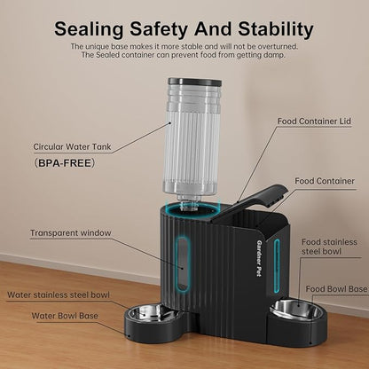 Gardner Pet Automatic Gravity Cat Food Feeder and Water Dispenser Stainless Steel Two-in-One Set Large Capacity Dispenser for Pets Dogs, Puppies, Kittens-(0.8 Gallons x 2)